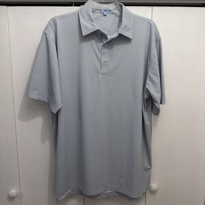 GenTeal Men's Sz LARGE Short Sleeve Golf Polo Shirt White/Blue Baseball Print